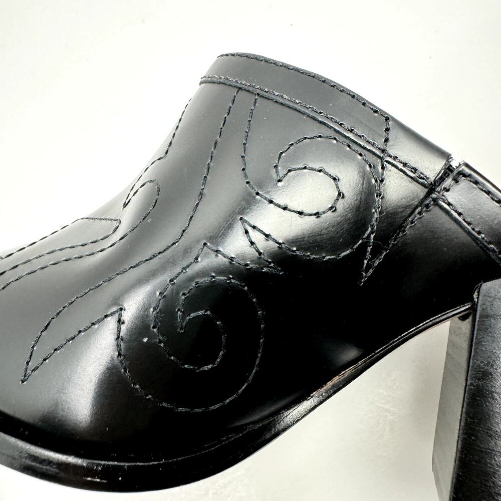 NEW Schutz Zarly Black Leather Western Stitched Slip On Heel Mules - Picture 10 of 13